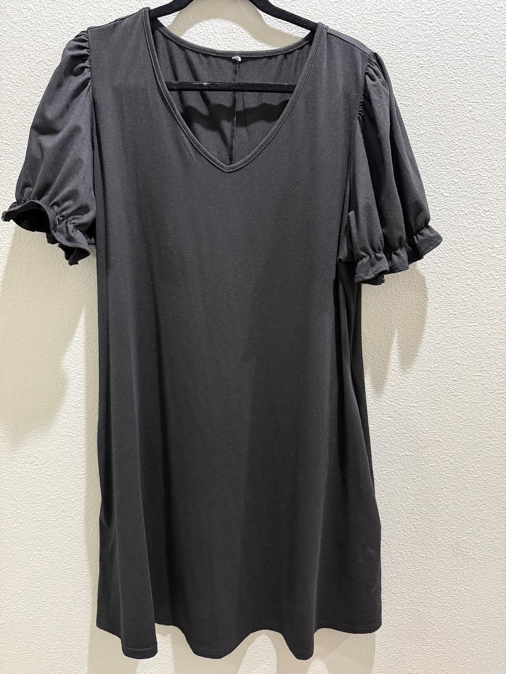 Black Puff-Sleeve V-Neck Women's Top